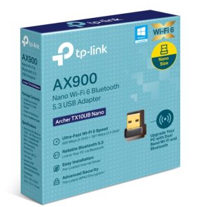 TP-Link Archer TX10UB Nano AX900 Nano Wi-Fi 6 Bluetooth 5.3 USB Adapter,  600 Mbps at 5 GHz + 287 Mbps at 2.4 GHz ,  Internal Antennas, USB 2.0