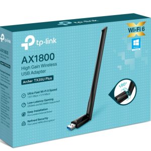 TP-Link Archer TX35U Plus AX1800 High Gain Wireless USB Adapter, 1201 Mbps at 5 GHz + 574 Mbps at 2.4 GHz, 1× High Gain External Antenna, USB 3.0
FEA