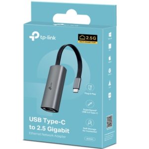 TP-Link UE302C USB Type-C to 2.5 Gigabit Ethernet Network Adapter, 1×USB 3.0 Type-C Connector, 1×2.5 Gigabit Ethernet Port, Foldable and Portable Desi
