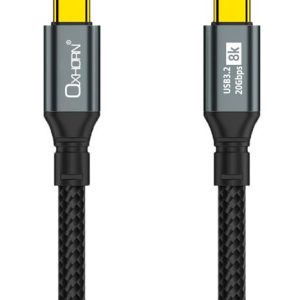 Oxhorn USB 3.2 Gen 2×2 1m USB-C to USB-C 20Gbps 8K@60Hz 20V 100W E-Marker Chip Black fast charging & Video cable Laptop Phones Tablet USB-C Device