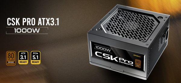 Antec CSK1000 PRO Sem-Modular ATX 3.1, PCI-E 5.1  for 4090, 5090 & 7900, 9070 High Quality Jap Capacitors, Ultimate performance and reliability, PSU