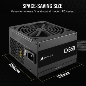 Corsair CX650 650W, 80 PLUS Bronze Certified, Up to 88% Efficiency,  Compact 125mm design easy fit and airflow, ATX PSU 2024