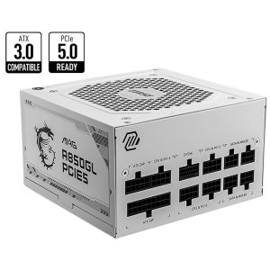MSI MAG A850GL PCIE5 WHITE 850W Up to 90% (80 Plus Gold) ATX Power Supply Unit, PFC, 100~240 VAC, 850W, 47-63Hz, PCI-E, SATA, FDD