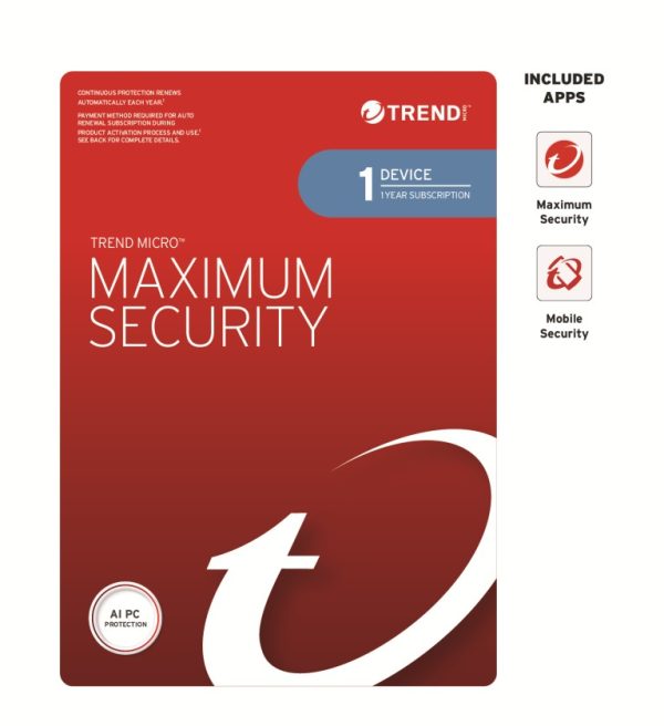 Trend Micro Maximum Security (1 Device) 1Yr Retail Mini Box Auto Renew