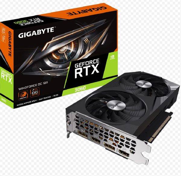 Gigabyte GeForce RTX™ 3060 WINDFORCE12G, 1777 MHz, CUDA 3584, 15000 MHz, GDDR6, 192 bit, PSU 550W, DisplayPort 1.4a *2 HDMI 2.1 *2