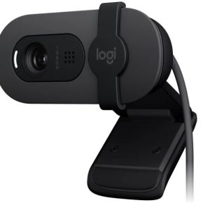Logitech Brio100 Full HD 1080p webcam with auto-light balance, integrated privacy shutter, and built-in mic