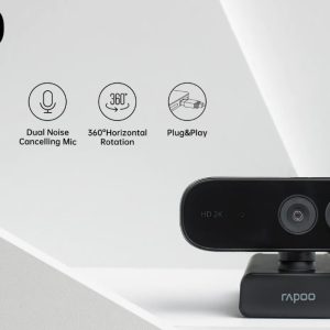 RAPOO C280 2K Webcam - 85 Degree Wide Angle Lens, 360 degrees, Omini Mic. Noise cancel, AutoF Plug & Play. Teams, Google Meet, Zoom, Win Hello, Wechat