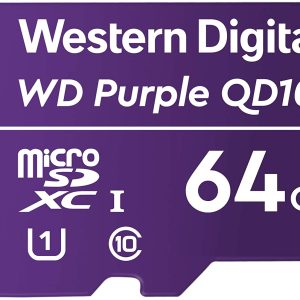 Western Digital WD Purple 64GB MicroSDXC Card 24/7 -25°C to 85°C Weather & Humidity Resistant for Surveillance IP Cameras mDVRs NVR Dash Cams Drones