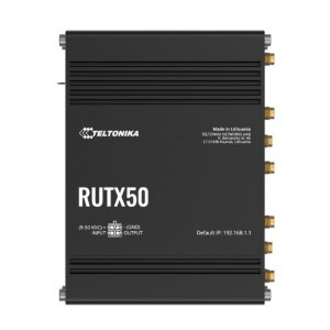 Teltonika RUTX50 Industrial 5G Router, 5G dual SIM cellular, 5 Gigabit Ethernet ports, dual-band WI-Fi, PSU included