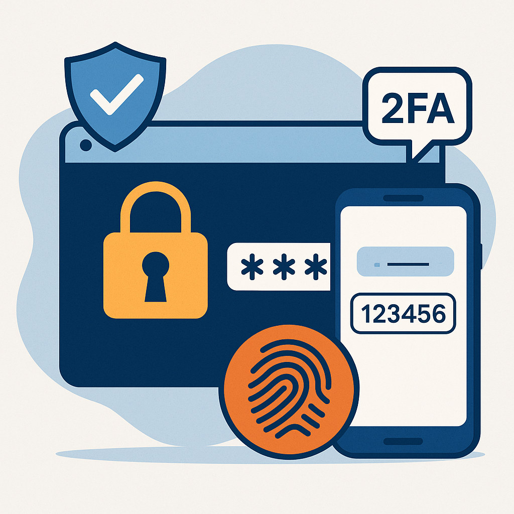Illustration showing two-factor authentication and password manager for home use