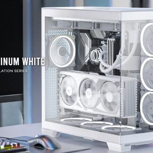 Antec C8 Aluminum White E-ATX Seamless Edge View Front and Side, USB-C, 4mm Tempered Glass, 360mm liquid cooler top, bottom, side. 2x USB 3.0 Case.
