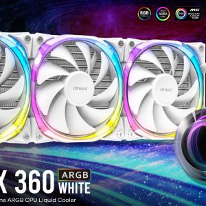 Antec VORTEX 360mm ARGB Whte Liquid CPU Cooler ARGB Controller, EPDM High-Density Tubing, LGA 115x, 1200, 1700, 20xx, AM3, AM4 AM5,TR4 3 Yrs Wty (LS)