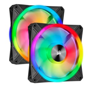 Corsair QL140 RGB Dual Fan Kit with Lighting Node Core, ICUE, 140mm RGB LED PWM Fan 26dBA, 50.2 CFM, 2 Fan Pack