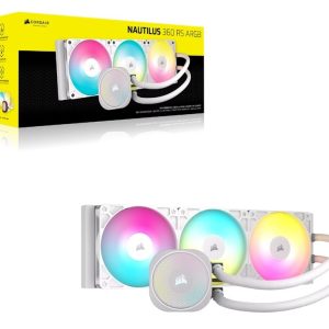 Corsair NAUTILUS 360 RS ARGB Liquid CPU Cooler - White, Aluminum Rad, Copper Cold Plate, PWM Fan Control, 1700 RPM, 360mm rad, 450mm Tubing, 3x Fans