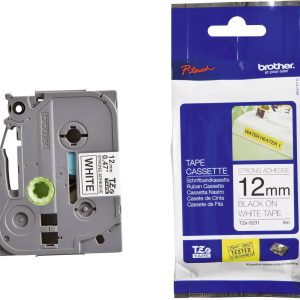 Brother 12mm Black on White Strong Adhesive TZE Tape