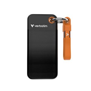 Verbatim 1TB Pocket SSD USB 3.2 Gen 2 1TB Black Orange Convenient Keyring cable holder. Compact, Rugged. Ultra Lightweight Performance 58g Portable B