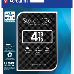 Verbatim 4TB 2.5' USB 3.0 Black Store'n'Go HDD Grid Design.