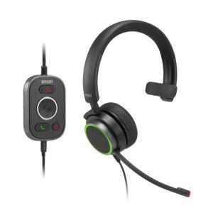 SNOM A330M Over-Ear USB-A Mono Headset, Passive Noise Cancellation, Black, USB/RJ9/3.5 Jack Cable with Call Control, Soft PU Leather