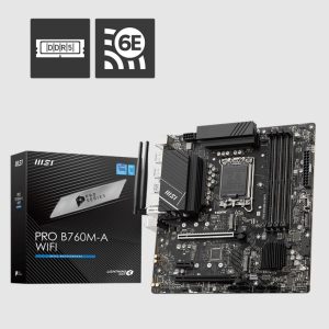 MSI PRO B760M A WIFI ATX Motherboard, 4x DDR5~256GB, 2x HDMI™,  2x PCI-E x 16, 2x M.2, 4x SATA, 6x USB 2.0  1 USBx C