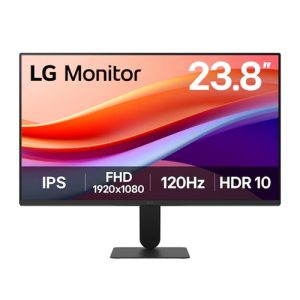 LG 23.8' IPS Full HD Monitor, 1920x1080, 120Hz refresh rate, 5ms response, sRGB 99%, HDR10, and 178° wide viewing angles for smooth, vibrant visuals