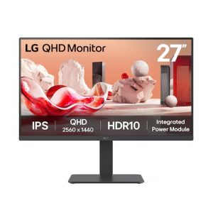 LG 27' QHD IPS Monitor, 2560x1440, HDR10, 99% sRGB, 75 Hz, integrated power, adjustable stand (tilt/height/swivel/pivot), Flicker Safe & Reader Mode