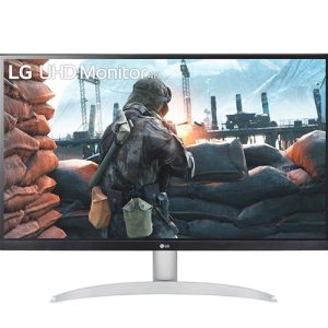 LG 27' 4K UHD IPS Smart Monitor with 3840×2160 resolution, DCI-P3 95%, HDR400, AMD FreeSync™, 5ms response, 60Hz, and tilt-adjustable stand