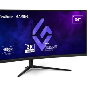 ViewSonic 34' Curved 3440x1440, 180Hz 1ms 1500R, HDR10, Adaptive Sync, 2x HDMI, 2x DP, Speaker, VESA 100, VX3418-2K Office Gaming Ultra Wide Monitor