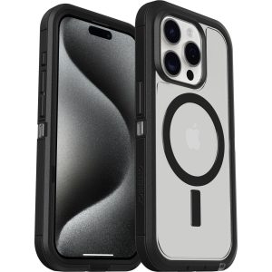 OtterBox Defender XT MagSafe Apple iPhone 15 Pro (6.1') Case Dark Side (Clear / Black) - (77-93267), DROP+ 5X Military Standard, Multi-Layer