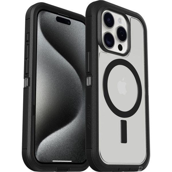 OtterBox Defender XT MagSafe Apple iPhone 15 Pro (6.1') Case Dark Side (Clear / Black) - (77-93267), DROP+ 5X Military Standard, Multi-Layer