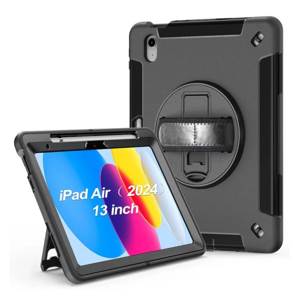 USP Rugged Apple iPad Air (13') (M3/M2) (7th/6th Gen) / iPad Pro (12.9') (6th/5th/4th/3rd) Case Black - Built-in-Kickstand,Adjustable Hand Strap