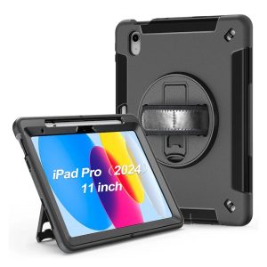 USP Rugged Apple iPad Pro M4 (11') (5th Gen) Case Black - Built-in-Kickstand, Adjustable Hand Strap, Shoulder Strap, Pen Holder,DropProof, ShockProof