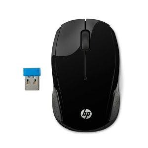 HP 200 Wireless Mouse Radio Frequency USB Optical 3 Button 1000 dpi 2xAAA Up to 12M Battery life Scroll Wheel Symmetrica Available USB port Black Mice