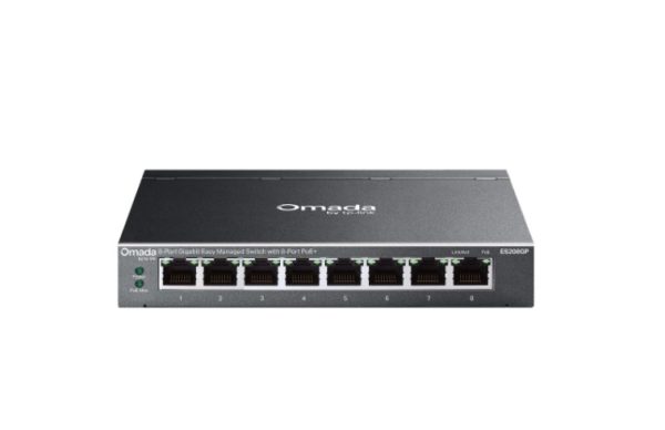 TP-Link ES208GP  Omada 8-Port Gigabit Easy Managed Switch with 8-Port PoE+, 8× Gigabit PoE+ Ports , 802.3at/af, 64 W PoE Power,  Desktop Steel Case an