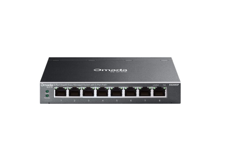TP-Link ES208GP  Omada 8-Port Gigabit Easy Managed Switch with 8-Port PoE+, 8× Gigabit PoE+ Ports , 802.3at/af, 64 W PoE Power,  Desktop Steel Case an