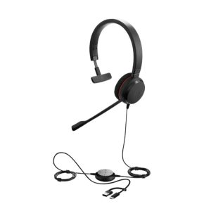 Jabra Evolve 20 SE, USB C/A, MS Mono Headset, Plug-and-play, Noise-cancelling, Clearer Conversation, Manage Calls Easily, Leatherette Ear Cushions