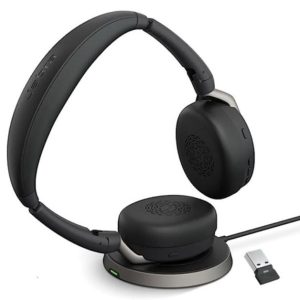 Jabra Evolve2 65 Flex MS Stereo Bluetooth Headset, Link380a USB-A Dongle & Wireless Charging Stand Foldable Design, 2Yr Warranty, 30m Wireless Range