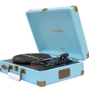 (LS)mbeat®  Woodstock 2 Sky Blue Retro Turntable Player with BT Receiver & Transmitter Built-in Bluetooth receiver eaturing 3 speed settings