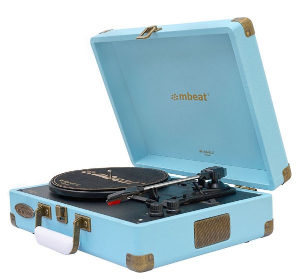 (LS)mbeat®  Woodstock 2 Sky Blue Retro Turntable Player with BT Receiver & Transmitter Built-in Bluetooth receiver eaturing 3 speed settings