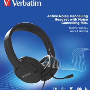 Verbatim Verbatim Multimedia Headset with ANC & Noise Cancelling Boom Mic - Black 66706