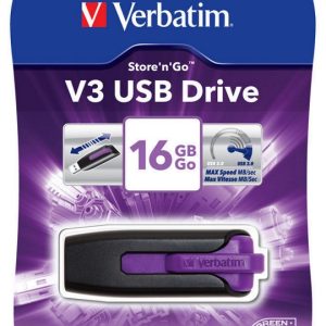 Verbatim 16GB V3 USB3.0 Violet Store'n'Go V3; Rectractable USB Storage Drive Memory Stick (LS)