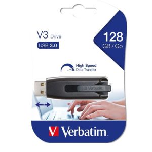 Verbatim Store'n'Go V3 USB 3.2 SuperSpeed Drive 128GB - Backup Storage, Grey, Windows, Mac, Linux Compatible.