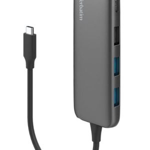 Verbatim USB-C Hub with 2 x USB-A 3.2 Gen 1 supports up to 5Gbps data transfer, 1 x USB-C supports up to 5Gbps data transfer - Space Grey